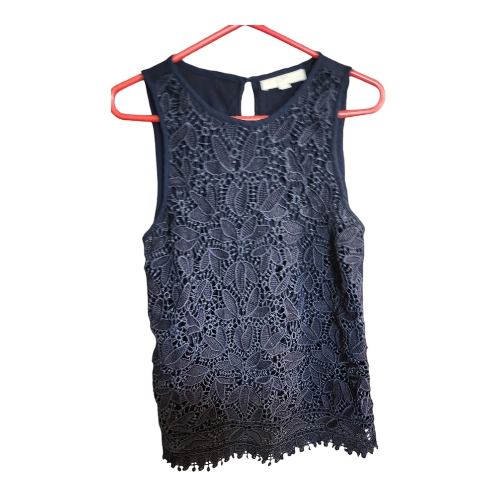 Loft Navy Lace Sleeveless Top M